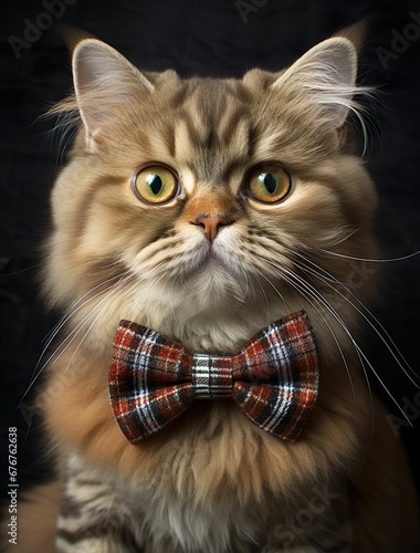 a close up shot of a cat wearing a bow tie
