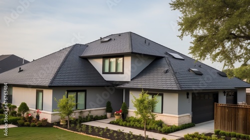 Roofing reinvented! A new, repaired roof with flat polymer tiles. Invest in stocks that embody modern durability and sleek architecture. © pvl0707