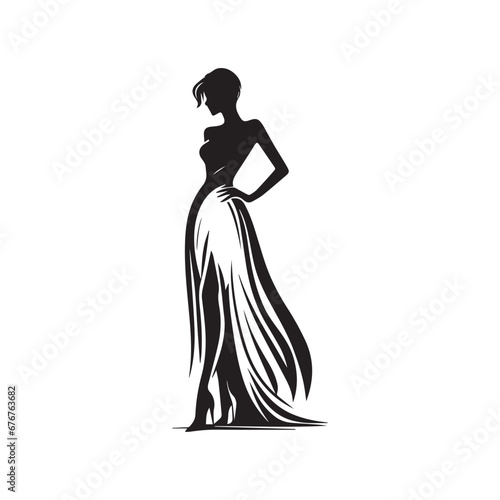 Feminine Silhouette Series: Women Standing in Minimalistic Vector Art, Black and White Images Conveying Grace and Empowerment for Versatile Stock Imagery