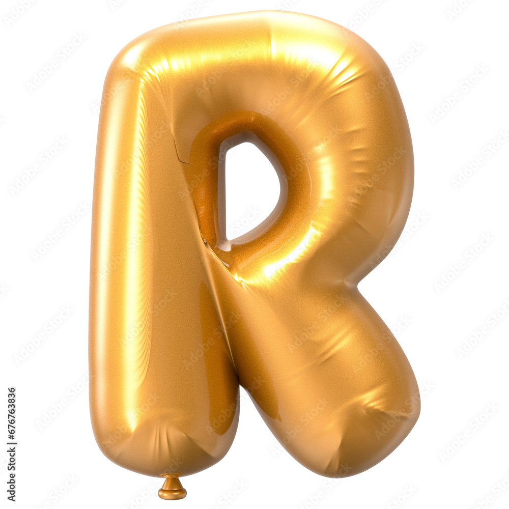 R Balloon Font Gold 3D Rendering
