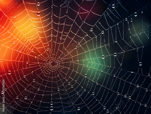 Spiderweb with raindrops background.