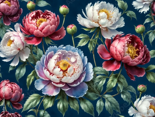 Flowers peonies background watercolor. AI generated.