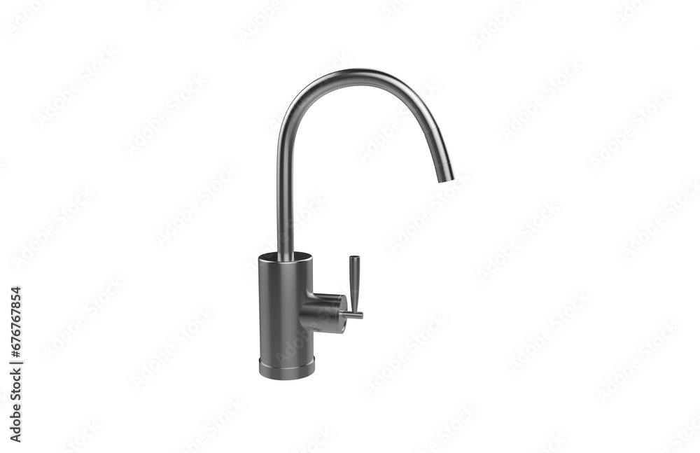 Faucet model isolated on light background, single faucet, stainless steel texture, home industry accessories, 3d rendering. Faucet model isolated on light background, single faucet, stainless steel texture, home industry accessories, 3d rendering.