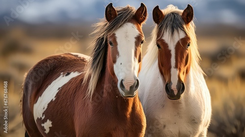 An AI illustration of the two horses are facing in opposite directions in this photo