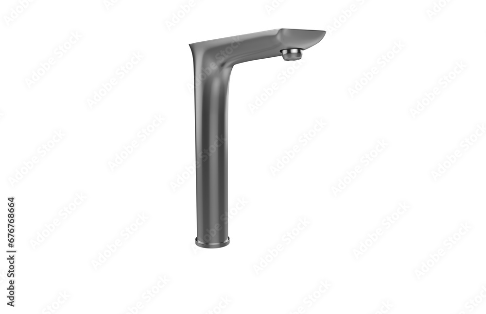 Faucet model isolated on light background, single faucet, stainless steel texture, home industry accessories, 3d rendering. Faucet model isolated on light background, single faucet, stainless steel texture, home industry accessories, 3d rendering.