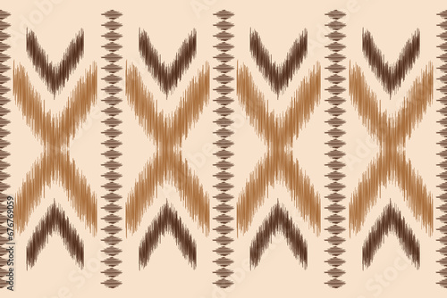 Ethnic Ikat fabric pattern geometric style.African Ikat embroidery Ethnic oriental pattern brown cream background. Abstract vector illustration.Texture clothing frame decoration carpet motif.