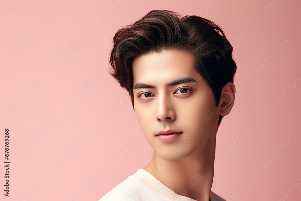 Portrait of a beautiful young asian man on pink background.asian beauty Portrait of a beautiful young asian man on pink background.asian beauty