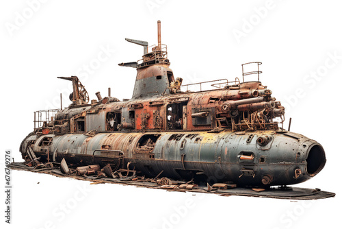Destroyed Submarine, transparent background, isolated image, generative AI
