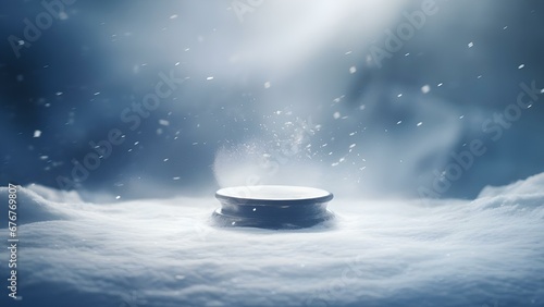 Snowdrifts and blurry light, pure snow, Pedestal, podium on snowy