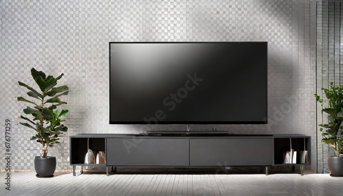 mockup of a large modern black tv png file of isolated cutout object with shadow on transparent background photo