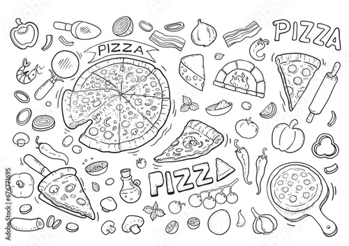 Delicious pizza hand drawn doodle