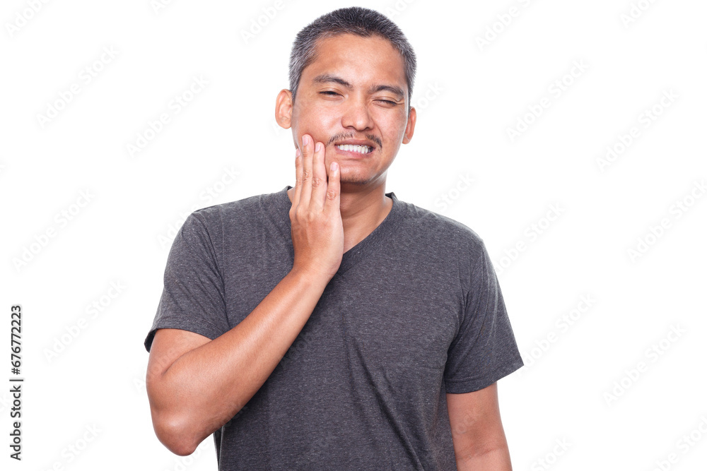 Man suffering from strong toothache. Isolated on white background. Healthcare and health problem concept Man suffering from strong toothache. Isolated on white background. Healthcare and health problem concept