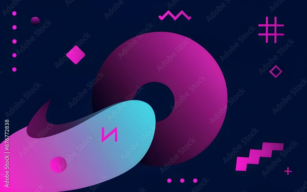 abstract 2d wallpaper, neon lines, circles, shapes, purple black blue colorful background, ai generative