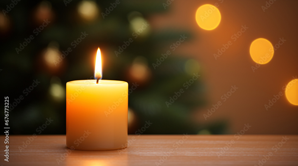 Close up of festive christmas candle with smooth bokeh background Close up of festive christmas candle with smooth bokeh background