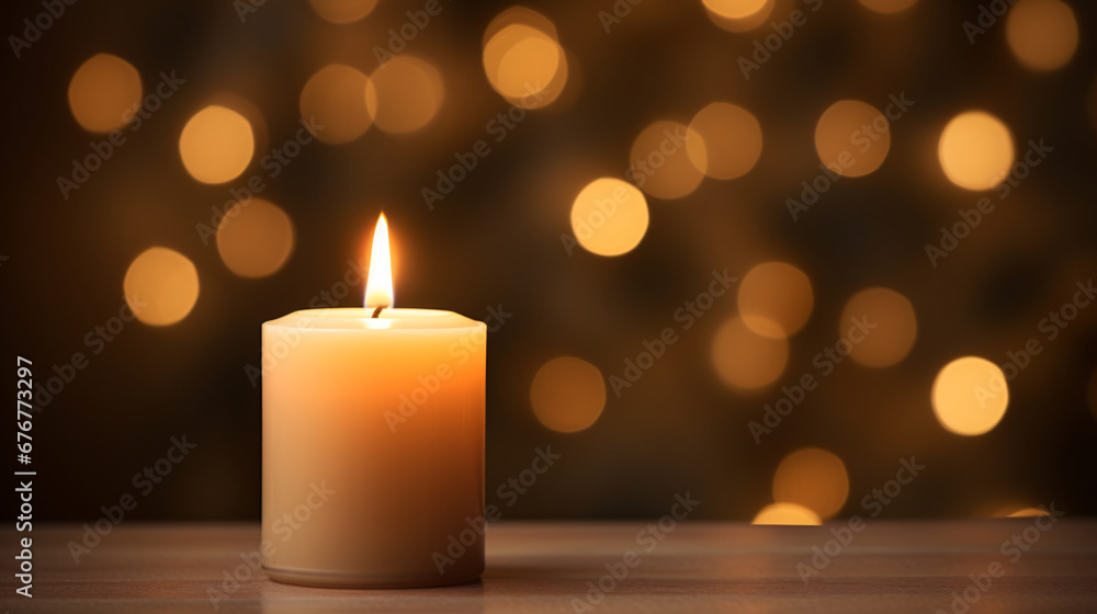 Close up of festive christmas candle with smooth bokeh background Close up of festive christmas candle with smooth bokeh background