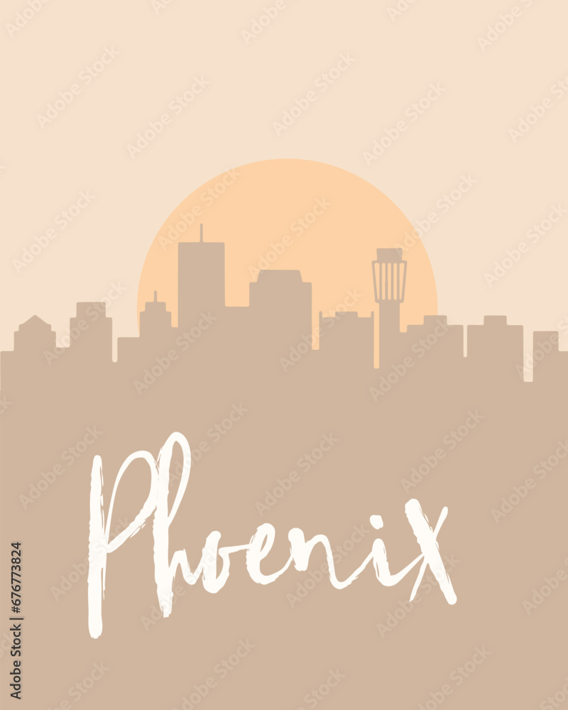 City poster of Phoenix with building silhouettes at sunset