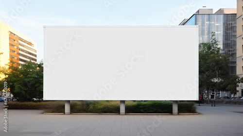 Large white blank billboard mockup displayed outside