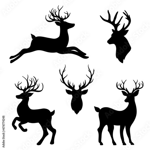 Christmas deer silhouette illustration set, reindeer design element collection