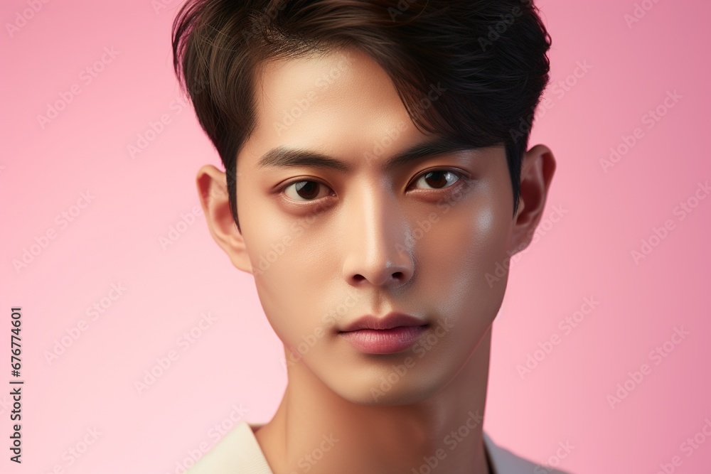 Portrait of a beautiful young asian man on pink background.asian beauty Portrait of a beautiful young asian man on pink background.asian beauty