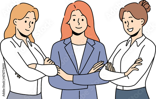 Successful business women stand with arms crossed and show confidence in professionalism