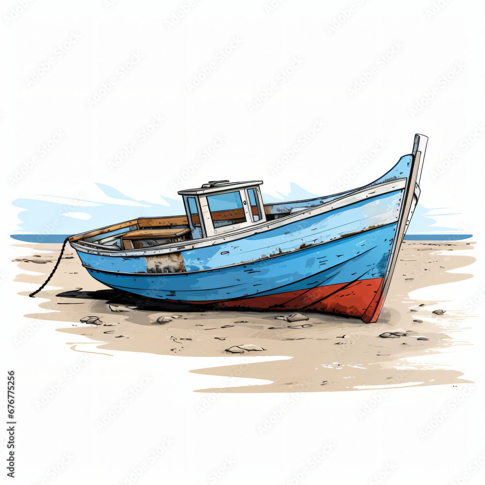 Low Tide Boat Clipart isolated on white background