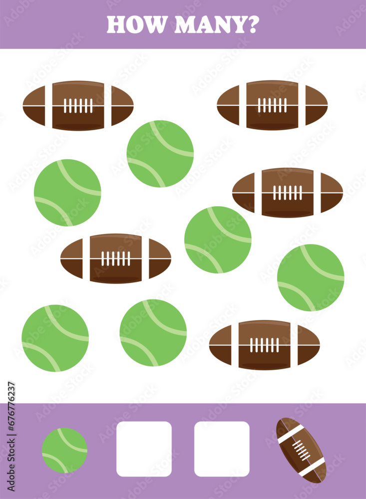 How many ball are there? Educational math game for kids. Printable ...