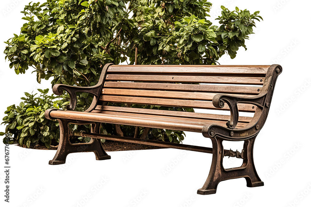 Wooden Park Bench Isolated on Blue Studio Background with Text Space isolated on PNG Background. Generative Ai. Wooden Park Bench Isolated on Blue Studio Background with Text Space isolated on PNG Background. Generative Ai.