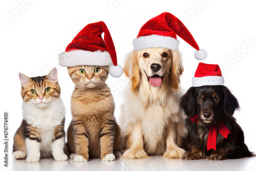 Festive Furry Friends, Cats and Dogs in Christmas Costumes © pkproject