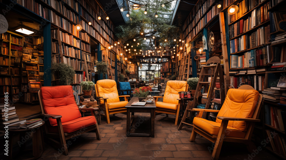 Bookstore Wonderland: An image of a vibrant and eclectic bookstore with floor-to-ceiling shelves and inviting reading corners