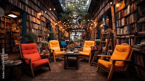 Bookstore Wonderland: An image of a vibrant and eclectic bookstore with floor-to-ceiling shelves and inviting reading corners