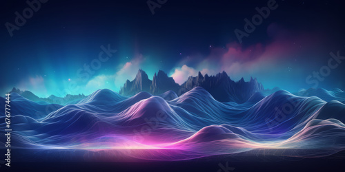 Electronic waves wave background wallpaper, multicolored landscapes, mountainous vistas. 