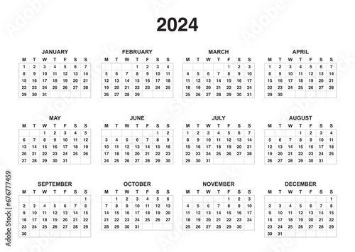 2024 Monthly Calendar for all the years 