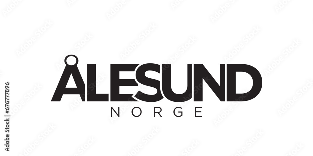 Alesund in the Norway emblem. The design features a geometric style, vector illustration with bold typography in a modern font. The graphic slogan lettering. Alesund in the Norway emblem. The design features a geometric style, vector illustration with bold typography in a modern font. The graphic slogan lettering.
