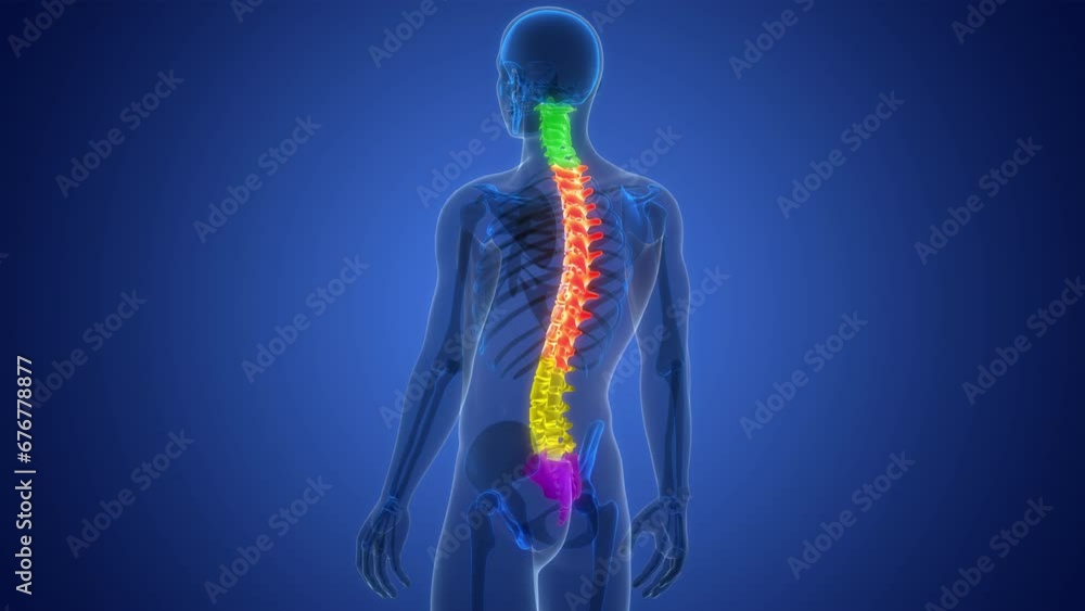 Spinal Cord Vertebral Column of Human Skeleton System Anatomy Animation ...