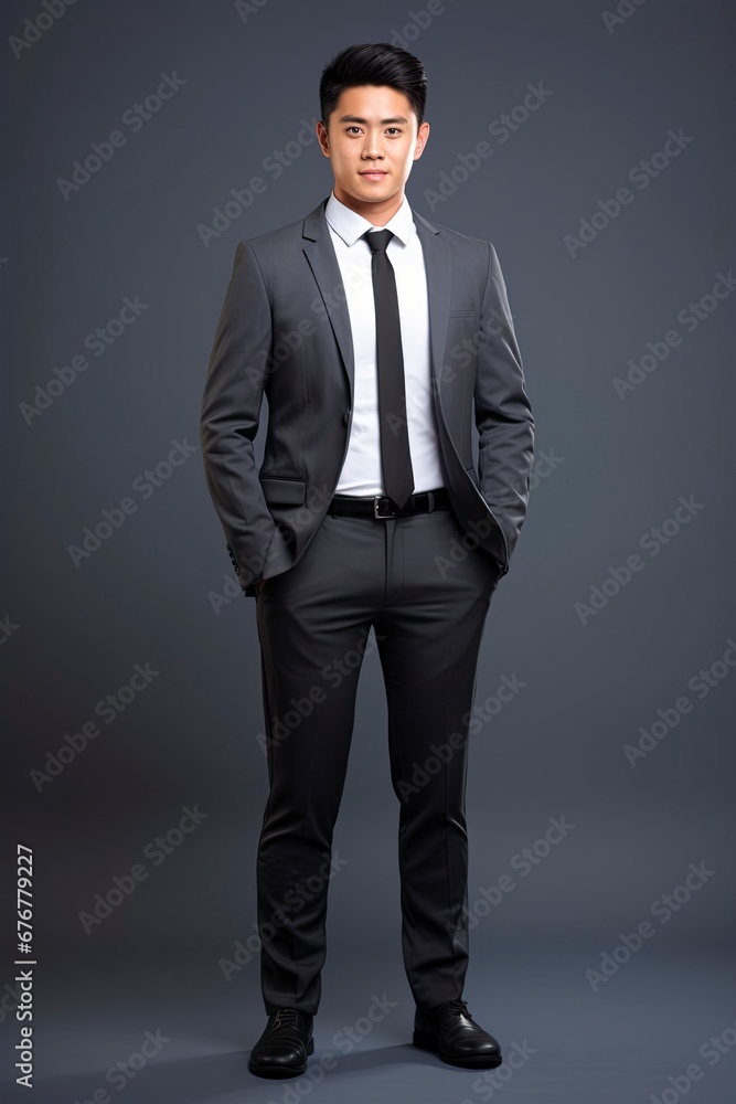 full length image of young asian businessman, single color background, generative ai full length image of young asian businessman, single color background, generative ai