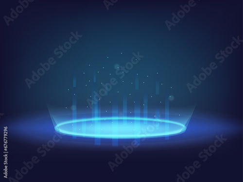 abstract blue portal background with rays photo