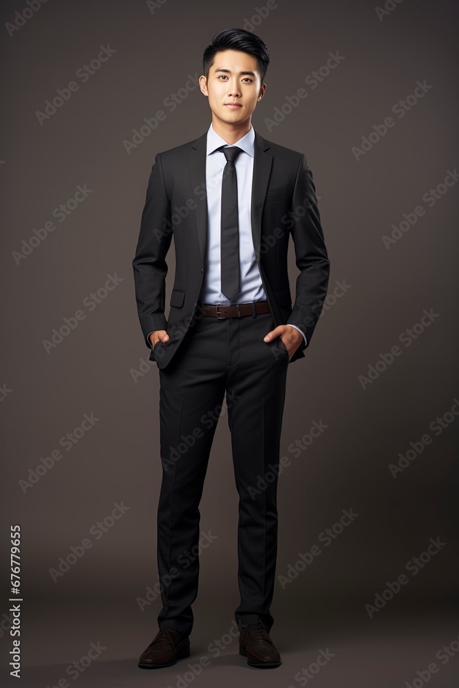 full length image of young asian businessman, single color background, generative ai full length image of young asian businessman, single color background, generative ai