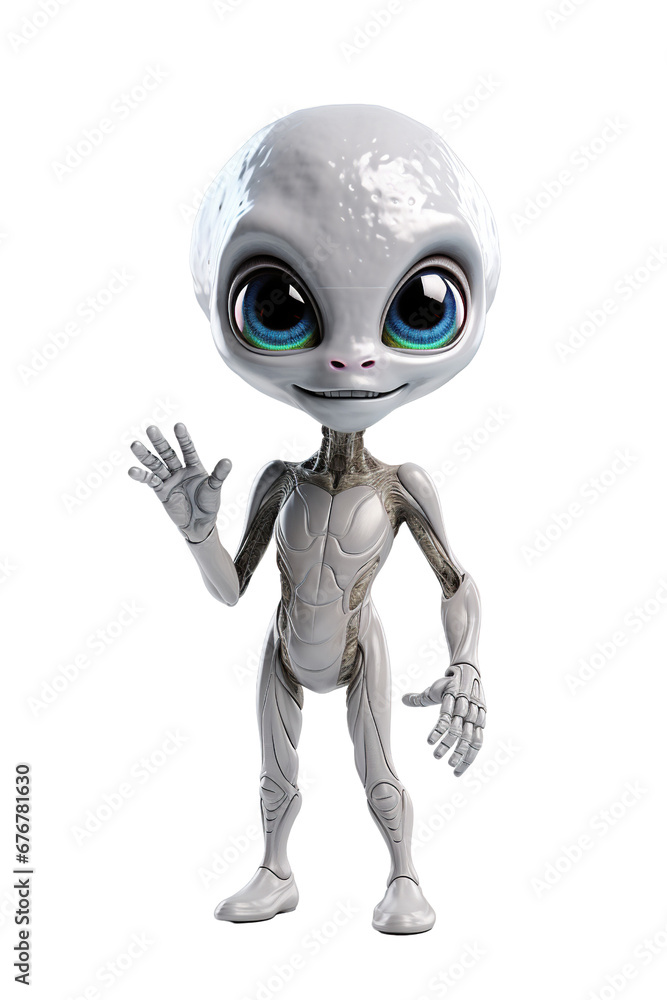Alien smiling and waving greeting isolated on white background