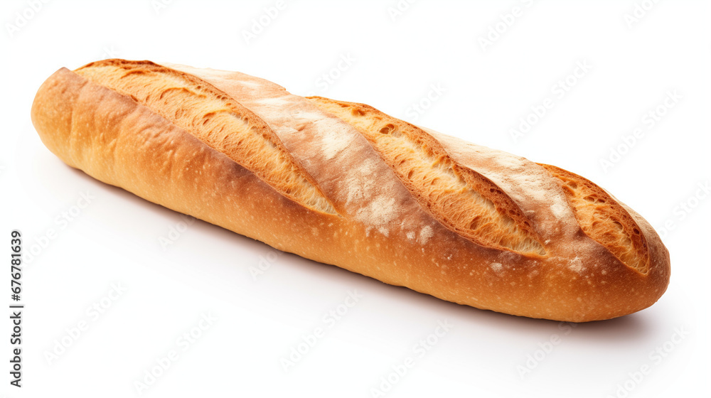 French Loaf of Bread on Isolated White Background