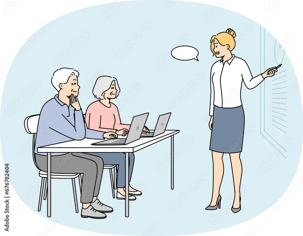 Fototapeta premium Retraining, additional education for elderly people.