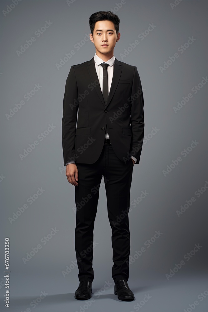 full length image of young asian businessman, single color background, generative ai full length image of young asian businessman, single color background, generative ai