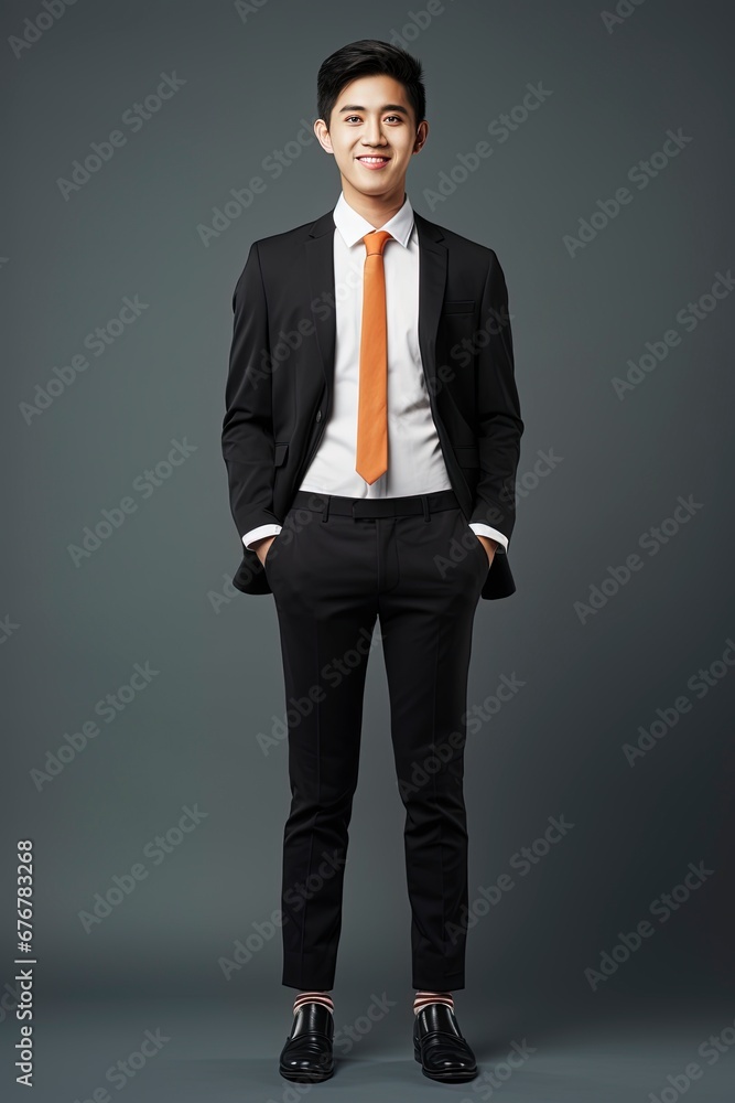 full length image of young asian businessman, single color background, generative ai full length image of young asian businessman, single color background, generative ai