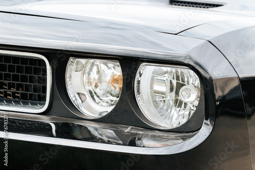 Принти на полотні white round car headlight, black sports car
