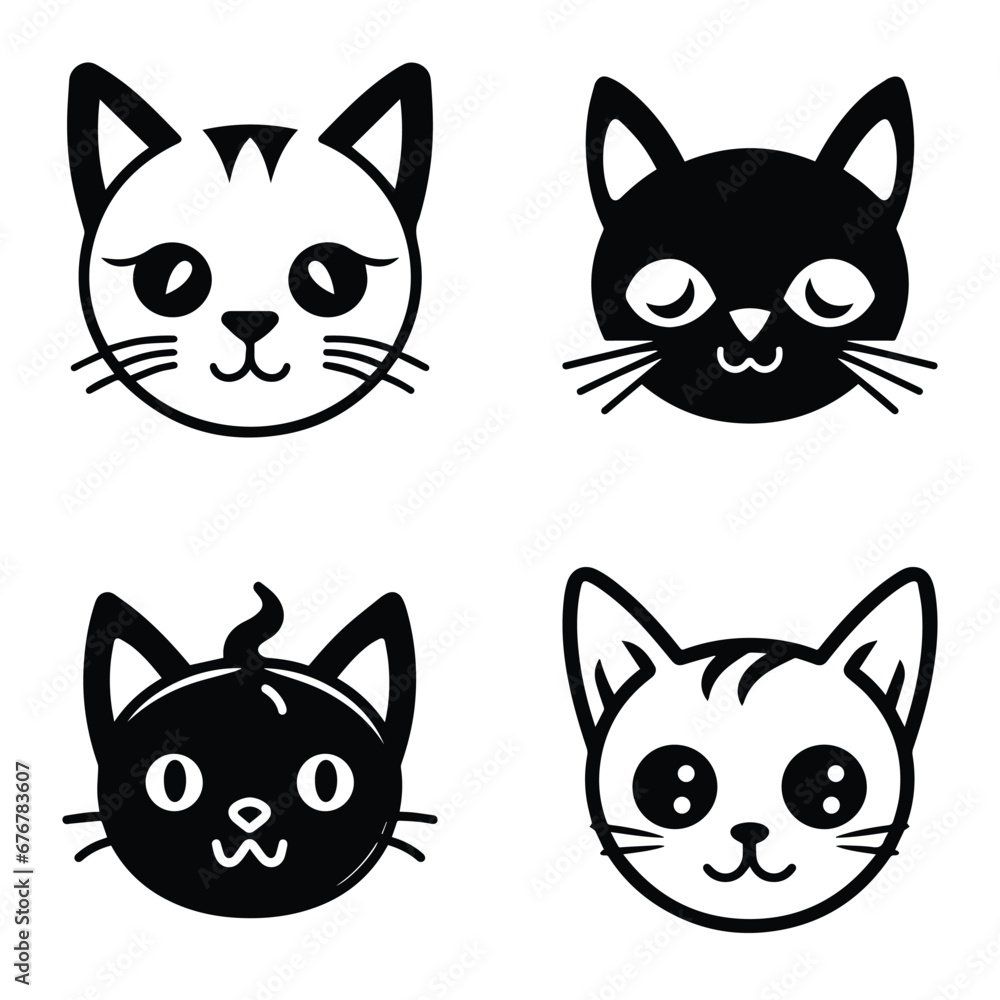 Cats3 Flat Icon Set Isolated On White Background Cats3 Flat Icon Set Isolated On White Background