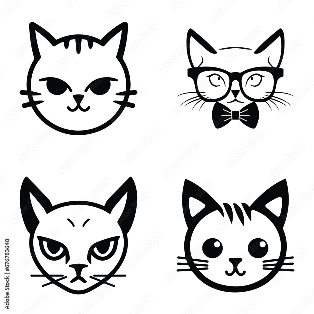 Cats3 Flat Icon Set Isolated On White Background Cats3 Flat Icon Set Isolated On White Background