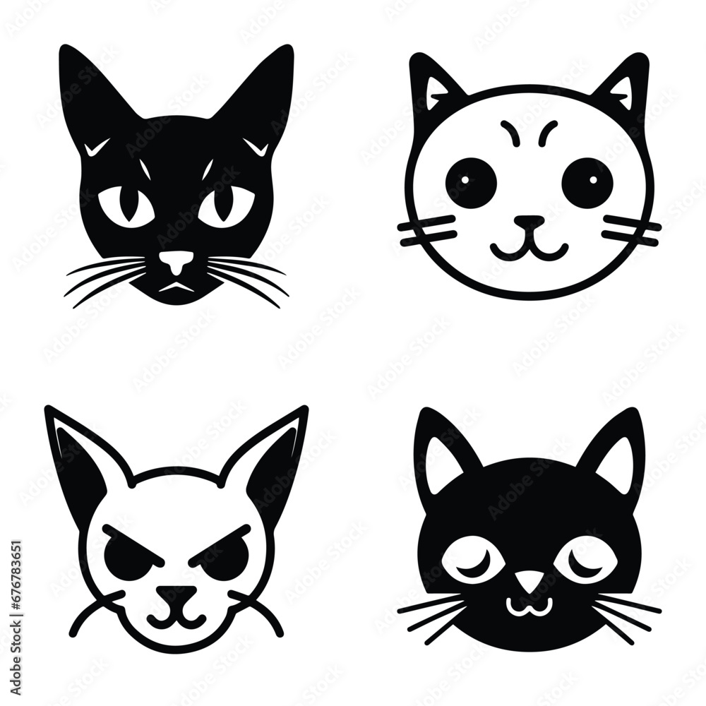 Cats3 Flat Icon Set Isolated On White Background