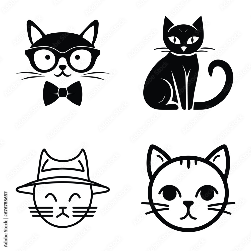 Cats3 Flat Icon Set Isolated On White Background Cats3 Flat Icon Set Isolated On White Background