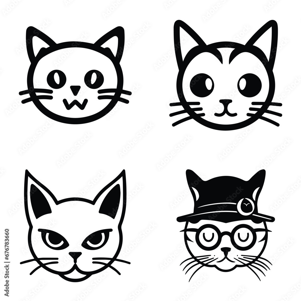 Cats3 Flat Icon Set Isolated On White Background Cats3 Flat Icon Set Isolated On White Background