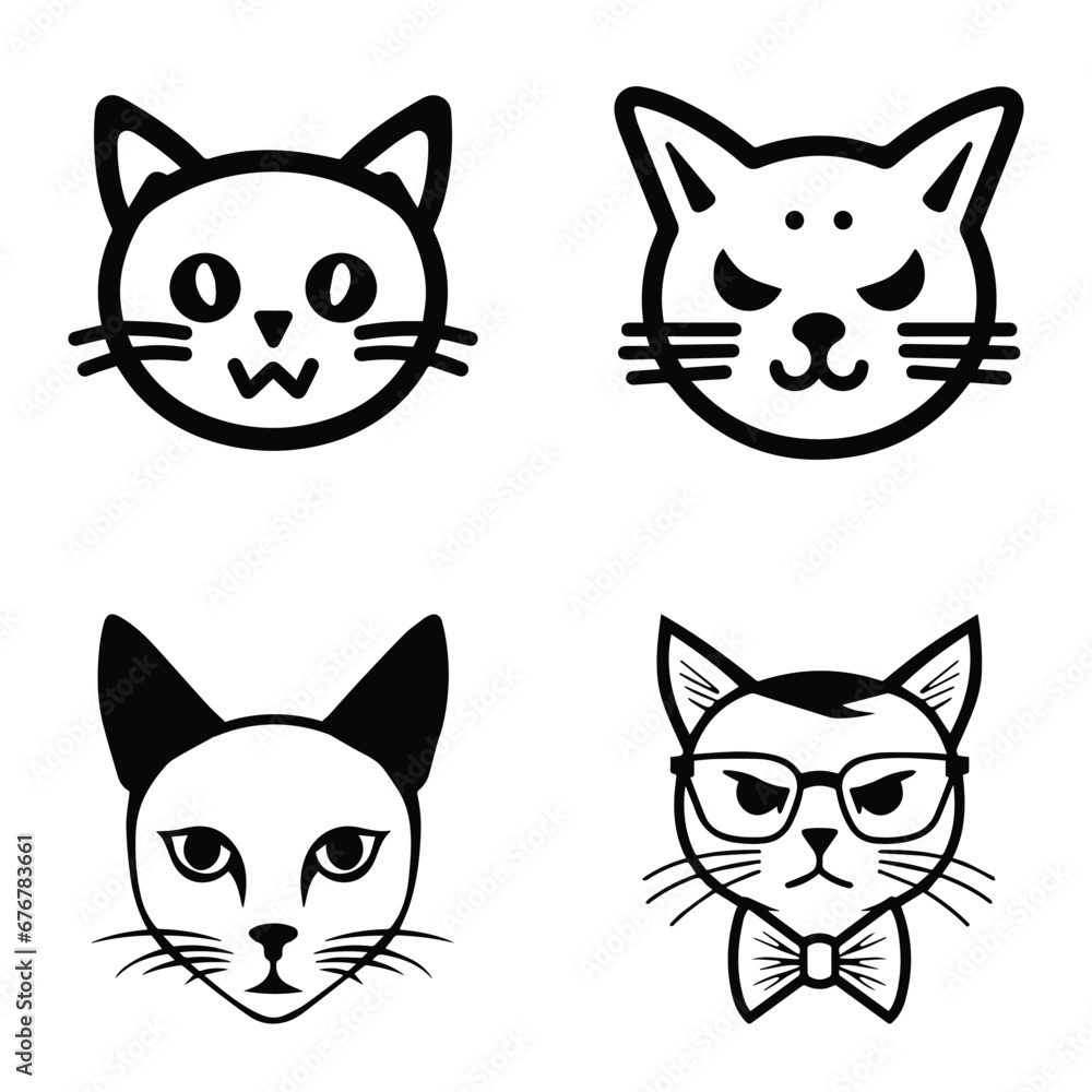 Cats3 Flat Icon Set Isolated On White Background