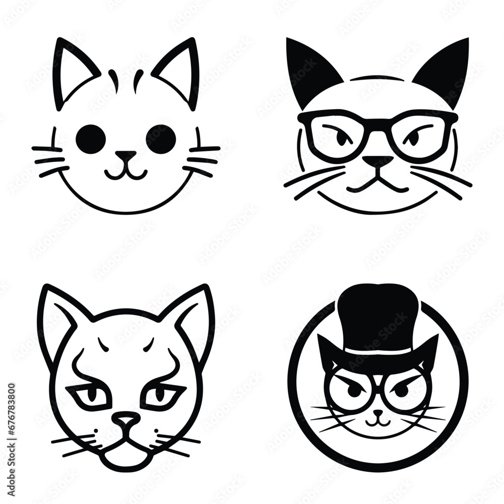 Obraz premium Cats3 Flat Icon Set Isolated On White Background